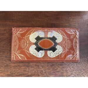 Vintage Hand-Painted Leather Wallet Boho Moroccan India 1960s